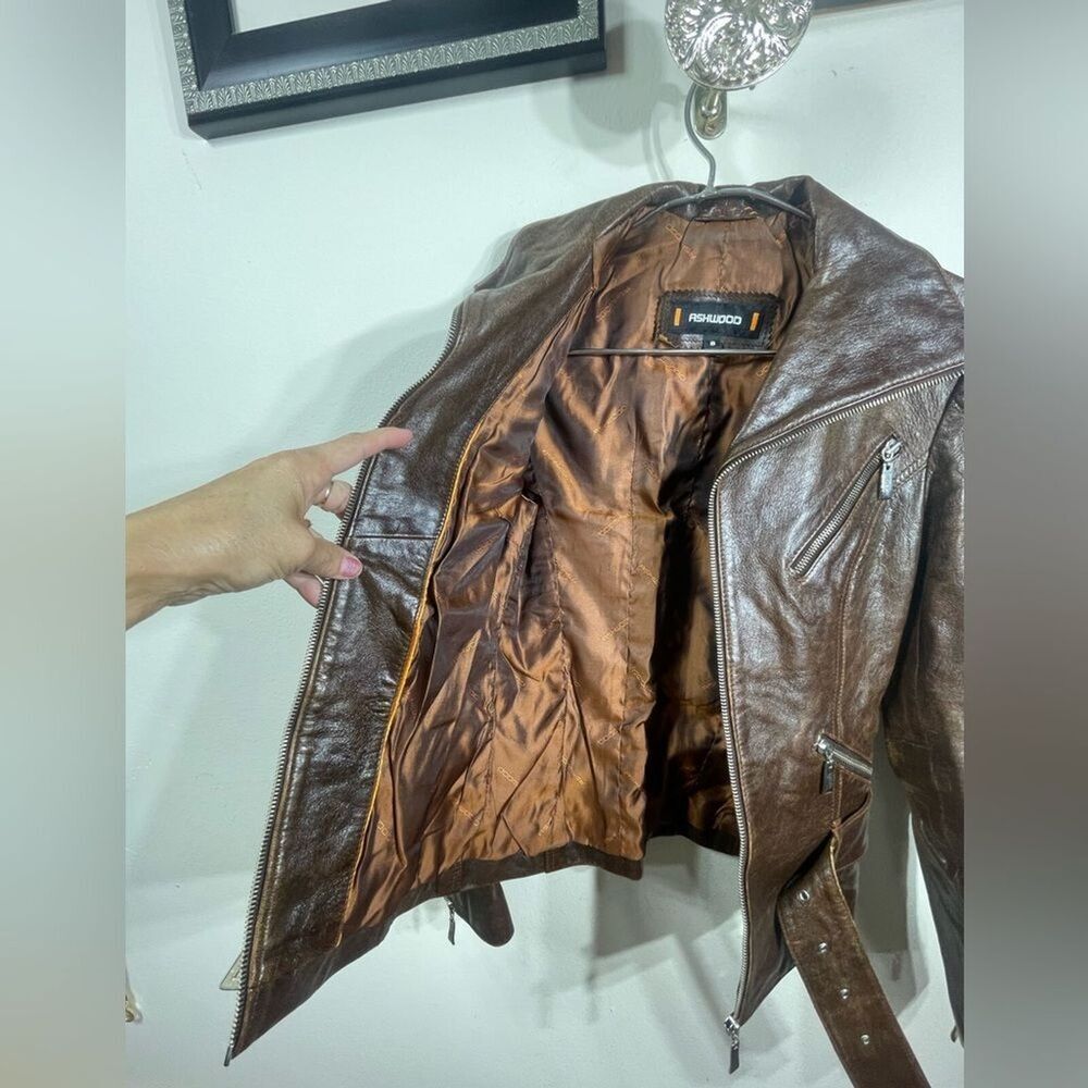 (P1) Ashwood Vintage Y2K Multi-Pocket Biker Leather Jacket Size S - Picture 3 of 16